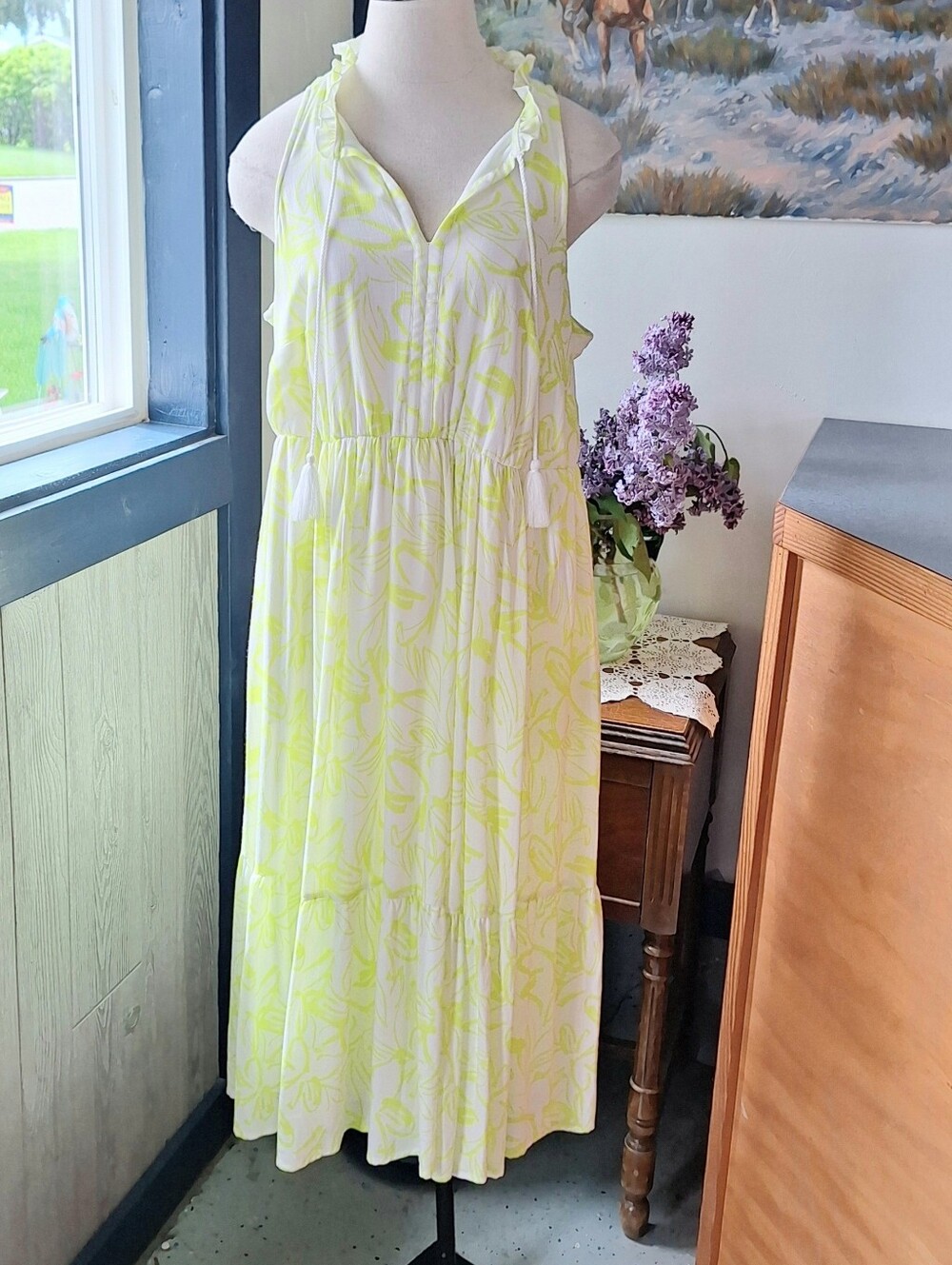 Torrid Floral Wash Gauze Tiered Dress in Floral Yellow, M/L 10, Cut#M22078, NWT